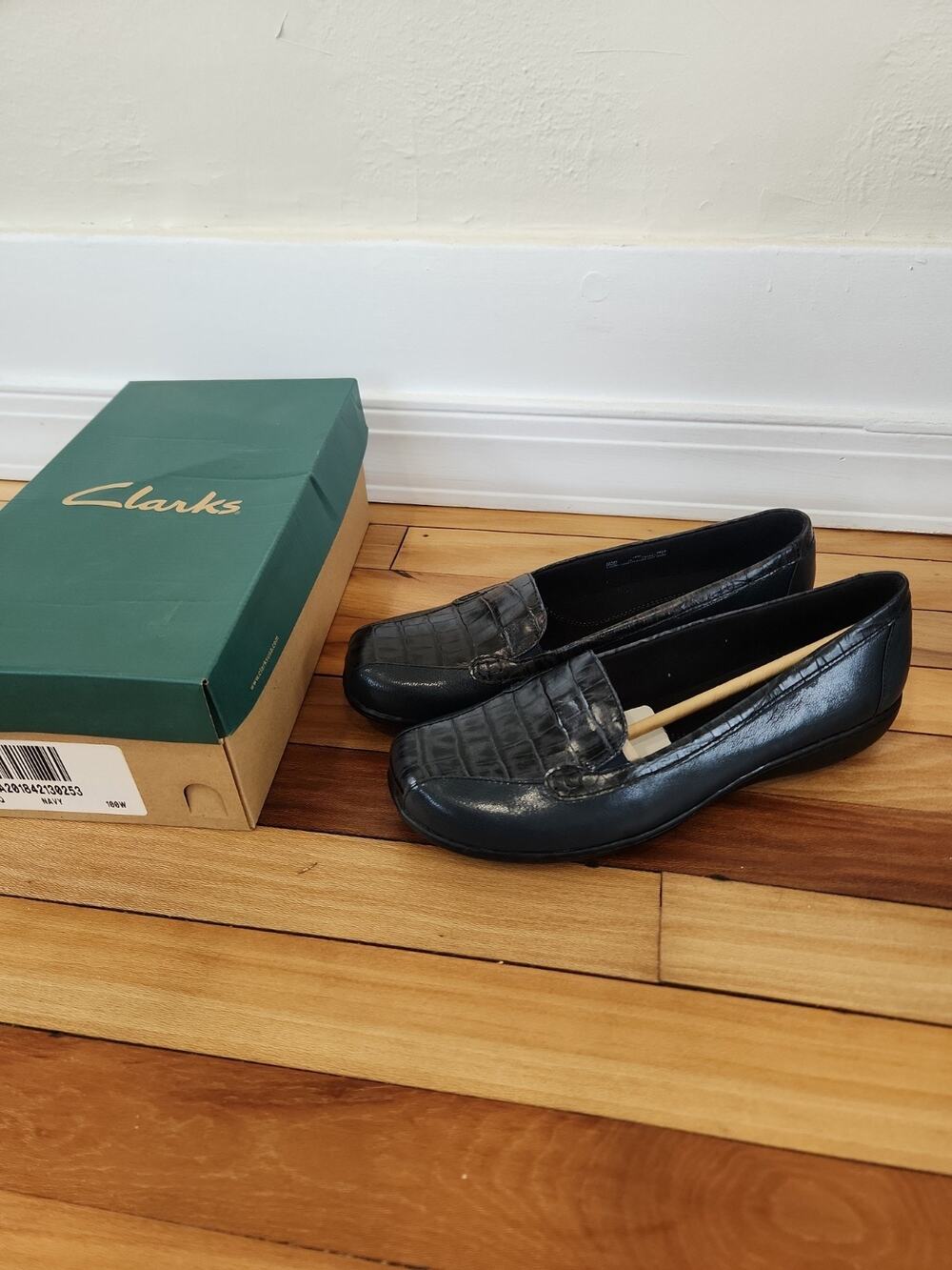 Clarks Women's Bayou Q Shoes Navy Blue 2-Tone Gator Pattern Size 10W Wide
